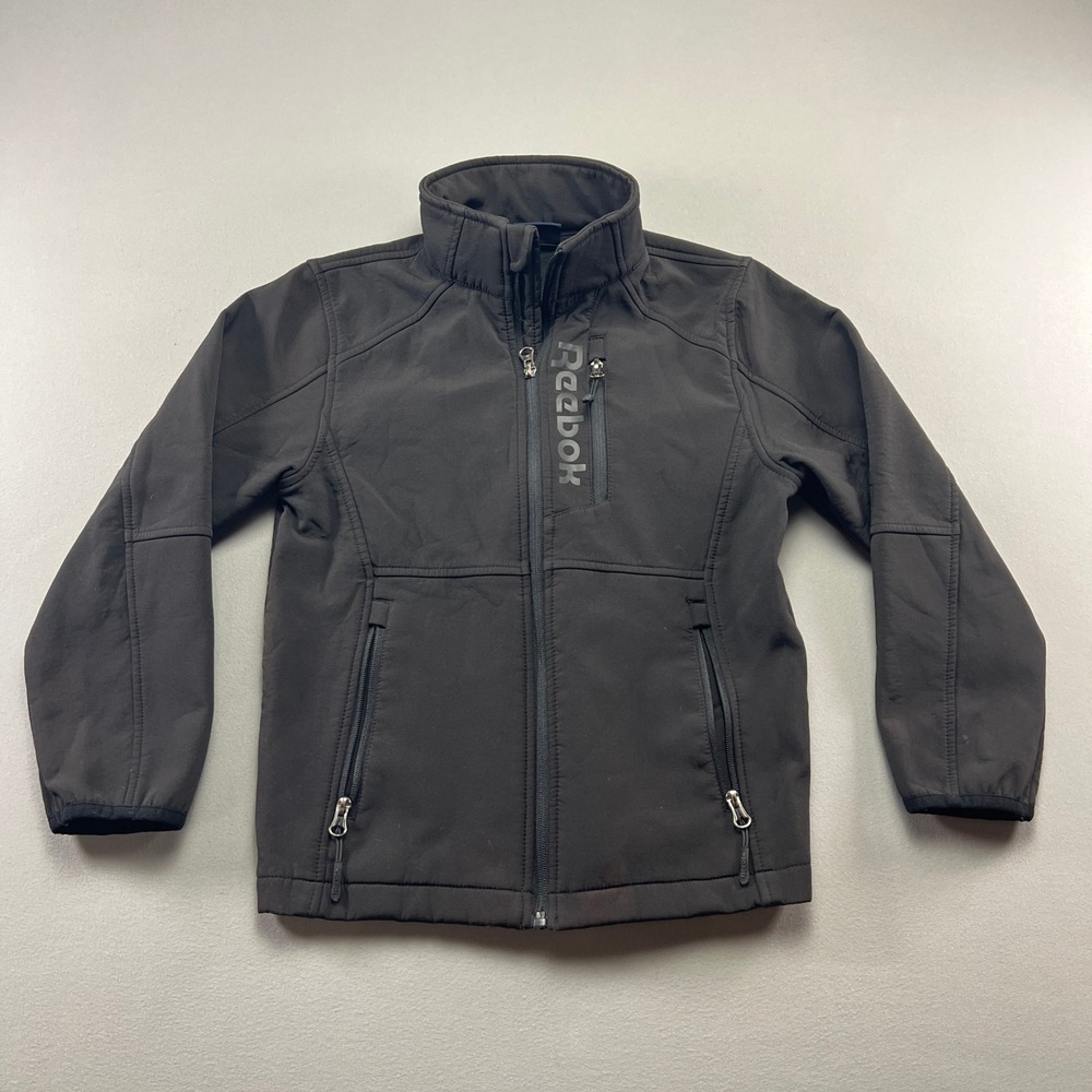 Reebok Softshell Jacket Boys S 8 Black Fleece Lined Full Zip Mock Neck Winter